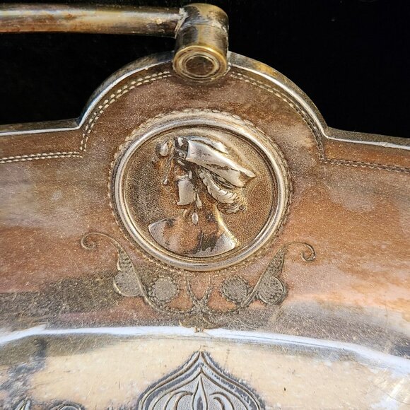 Simpson Hall Miller Medallion Greek Roman Face Dish Basket Silver Plated Antique - Picture 3 of 10